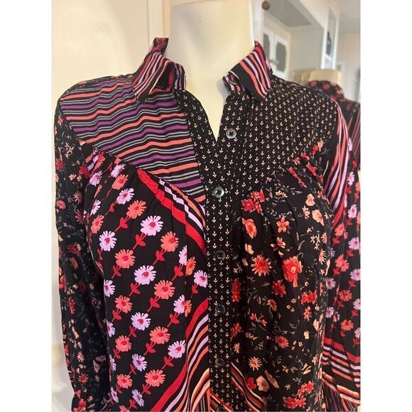 NWT $128 Free People Hazel Blouse in Black & Multi Size S - Picture 6 of 10